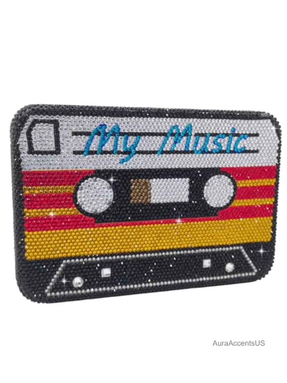 Crystal Rhinestone Cassette Tape Clutch Evening Bag with Chain Straps